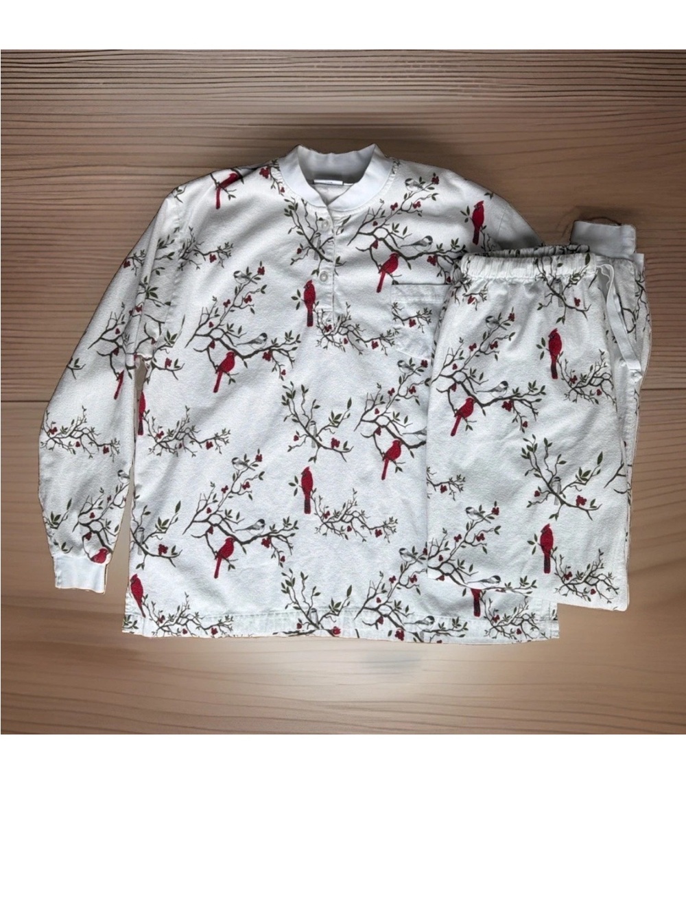 Vermont Country Store Cardinal Printed Cotton Flannel Ski Pajama Set Size 1X